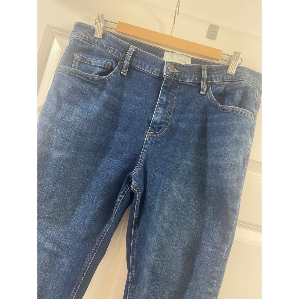 Sun + Stone Mens Dark Wash Straight Leg Denim Jeans Blue 34W 30L